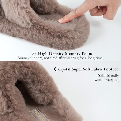 SOULROSE Womens Slipper Open Toe Fuzzy House Slippers for Woman Platform Indoor Outdoor Cross Band Slippers with Anti-Slip Sole Furry Bedroom Memory Foam Gift Shoes2