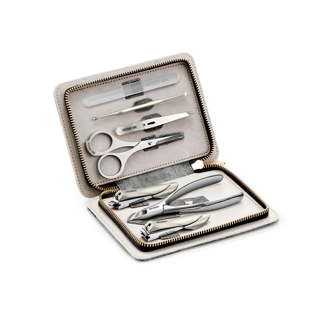 Set de Coupe-ongles Ensemble d'ongles en acier inoxydable de 7 pièces, jeu de ongles de pédicure professionnelle, de beauté de voyage portable sertie de sac de mode portable (gris / brun) Kits d'outil