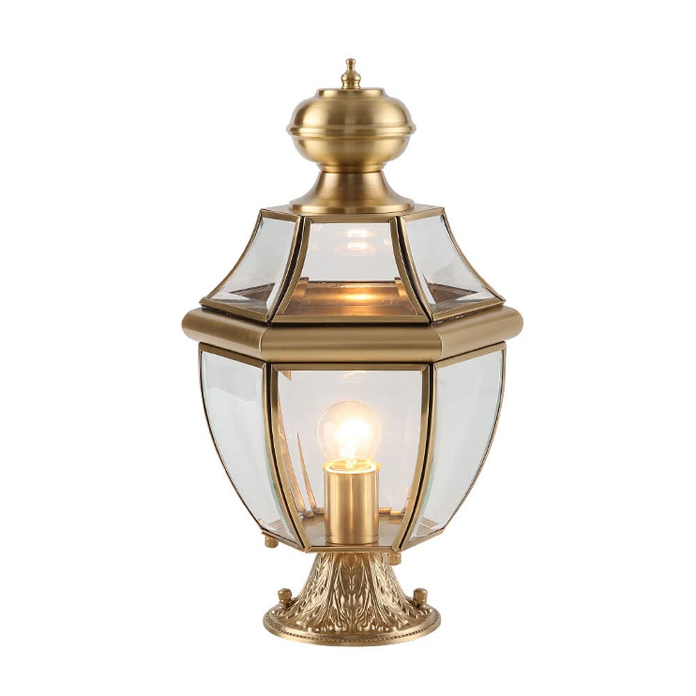 WEFDSDDXHC Outdoor Waterproof IP54PillarLamp, E27 Pedestal Lamp, Full Copper Pillar Lights, Glass Lampshade, Lawn Villa Landscape Lamp, Lawn Garden Floor Lamp