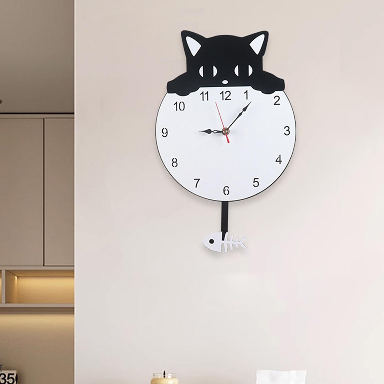 Cat Pendulum Reloj de Pared Elegante Decorativo para La Cocina del Comedor del Dormitorio