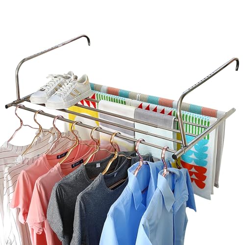 Tendedero De Ropa Para Balcón, Soporte De Secado Ajustable De Acero Inoxidable, Diseño Reutilizable, Rieles Giratorios De 10 Niveles | Toallero Extensible Para El Hogar, La Ropa De La Sala