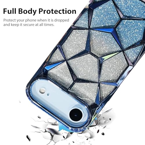 Image of Elzzi Gradient Glitter Back Cover Case Compatible with iPhone 17 Air, Luxury Electroplated 3D Cube, Diamond Bling Shiny Soft TPU Clear Shockproof Women Girls Protective Phone Cover (Sierra Blue)