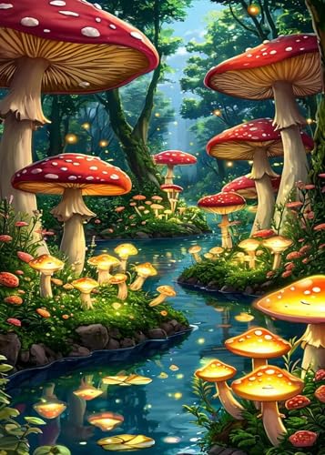 Enchanted Mushroom Diamond Art Kits for Adults, DIY 5D Diamond Painting Kits for Beginners, Round Full Drill Diamond Dots Paintings,Diamonds Pictures Gem Art for Adults Crafts Home Decor 12x16 Inch