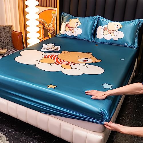 Lujoso juego de ropa de cama de seda estampada de 180 x 200 cm, sábanas de satén suave de seda helada para verano, funda de cama individual o doble, acogedora y elegante decoración de dormitorio