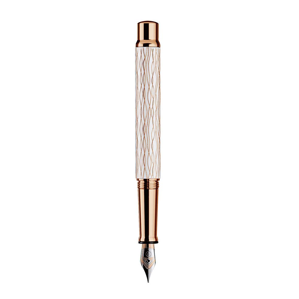 Otto Hutt Design 04 Füllfederhalter – Weiß, Roségold, Wellen-Guilloche, Federstärke B