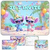 Glowiibo Lot de 12 Cartes Invitation Anniversaire Stich, Lilo et Angel avec Enveloppes Ass...