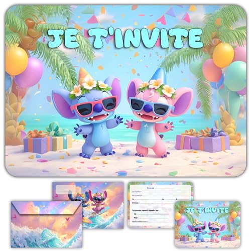 Glowiibo Fun4kid 12 x Cartes Invitation Anniversaire avec Enveloppes Assorties - Idéal Enfant Fille Garçon - Cartons Préremplis en Français pour Fête ou...