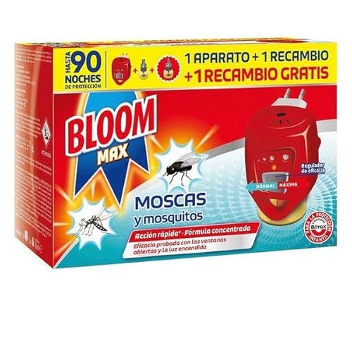 Bloom Max Insecticida Eléctrico Líquido, contra mosquitos común y tigre y moscas, 1 aparato + 2 recambios Bloom Max Insecticida Eléctrico Líquido, contra mosquitos común y tigre y moscas, 1 aparato + 2 recambios
