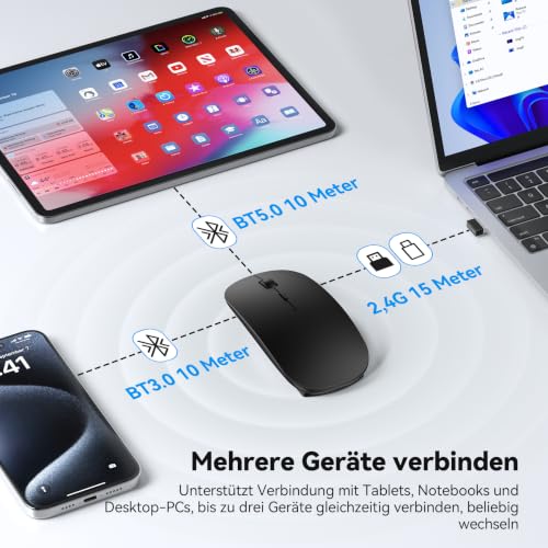 TECKNET Bluetooth Maus USB-C & USB-A, Slim Kabellose Maus mit 4 Tasten – Ansicht 2