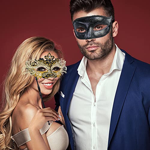 Coddsmz Couple Masquerade Mask with Holding Stick Venetian Halloween Costume Mask Mardi Gras Mask Cosplay Party Costume Mask - Image 2