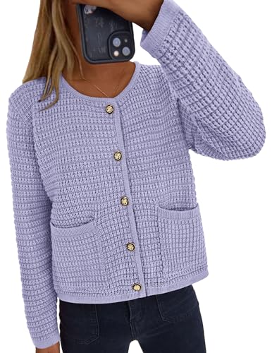 PRETTYGARDEN Women Knit Cardigan Sweaters Fall Fashion Long Sleeve Open Front Button Down Trendy Casual Jacket Winter Clothes