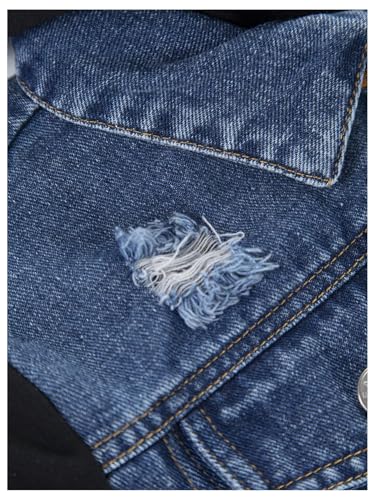 MakeMeChic Boy's Color Block Denim Jacket Hooded Long Sleeve Button Down Coat Outerwear3