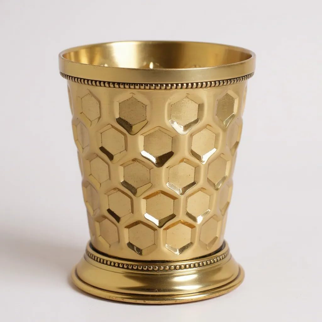 Brass Cocktail Drinkware Mint Julep Cups, 12-Ounce, Gold Finish Tumbler for Moscow Mule or Kentucky Derby, Diamond Style, Set of 2