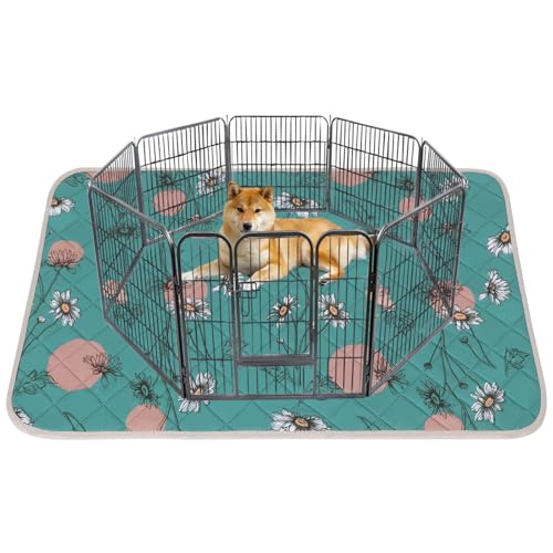 Image of IEUUMLER Washable Pee Pads for Dogs, 1 Pack Non-Slip & Waterproof Pack Whelping Pad, Reusable Washable Puppy Potty Training Pad with Fast Absorbent for Playpen EU007 (Teal Daisy, 48 inchX48 inch-1pcs)