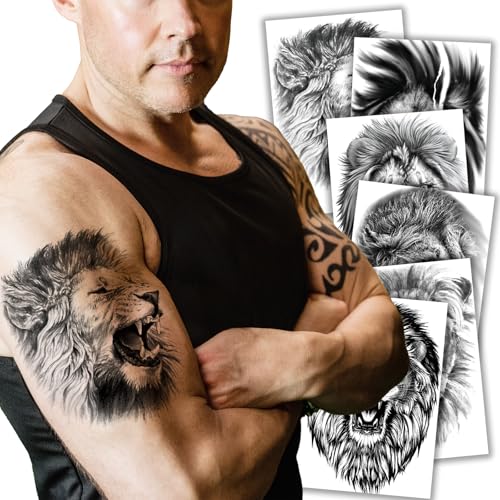 6 Sheets Realistic Lion Head Temporary Tattoos – Fake Tattoo Stic...