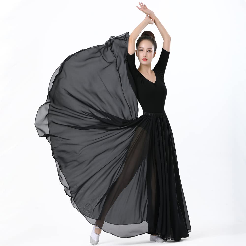 720 Silky Sheer Chiffon Elastic Waist Long Dance Skirt for Belly Ballet Photography Performance Maxi Skirt