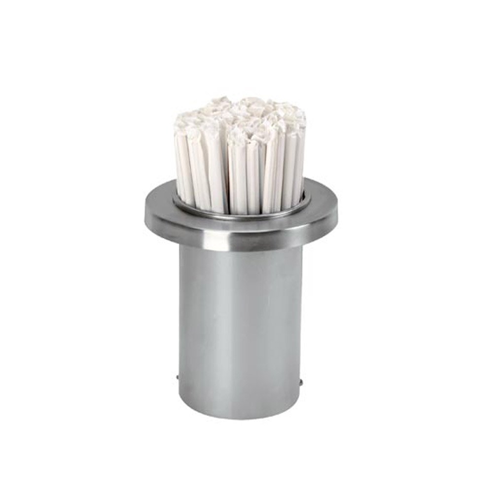 Dispense-Rite TSD-1C Built-In Straw Holder with Mounting Collar, Stainless Steel, Silver, Condiment Holder, 5-5/8