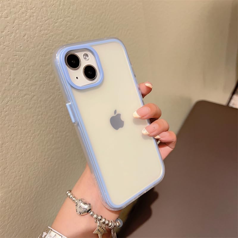 UEEBAI ケース 対応 iPhone 15 6.1 inch 用の ケース クリア 可愛い おしゃれケース PCカバー ワイヤレス充電対応 軽量 薄型ケース 指紋防止 耐衝撃ケース 女性 人気 バンパー スマホケース - ブルー