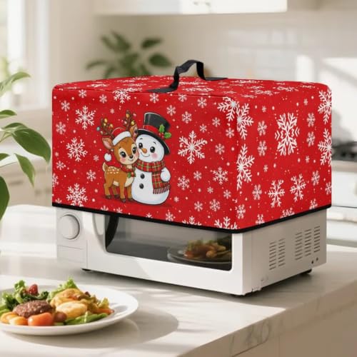 Image of Microwave Oven Cover Small Appliance Dust Cover Protective Toaster Oven Protector for Kitchen Christmas Party Decor, L, Snowman Reindeer Snowflake Red