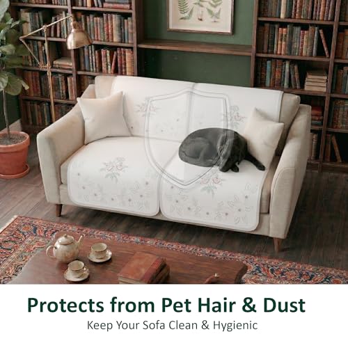 Image of Kuber Industries 2 Seater Sofa Cover | Slipcover for Living Room | Thick & Cozy | Non-Slip Comfort Sofa Cover Set Set | Painting Delta 1380 - Cream