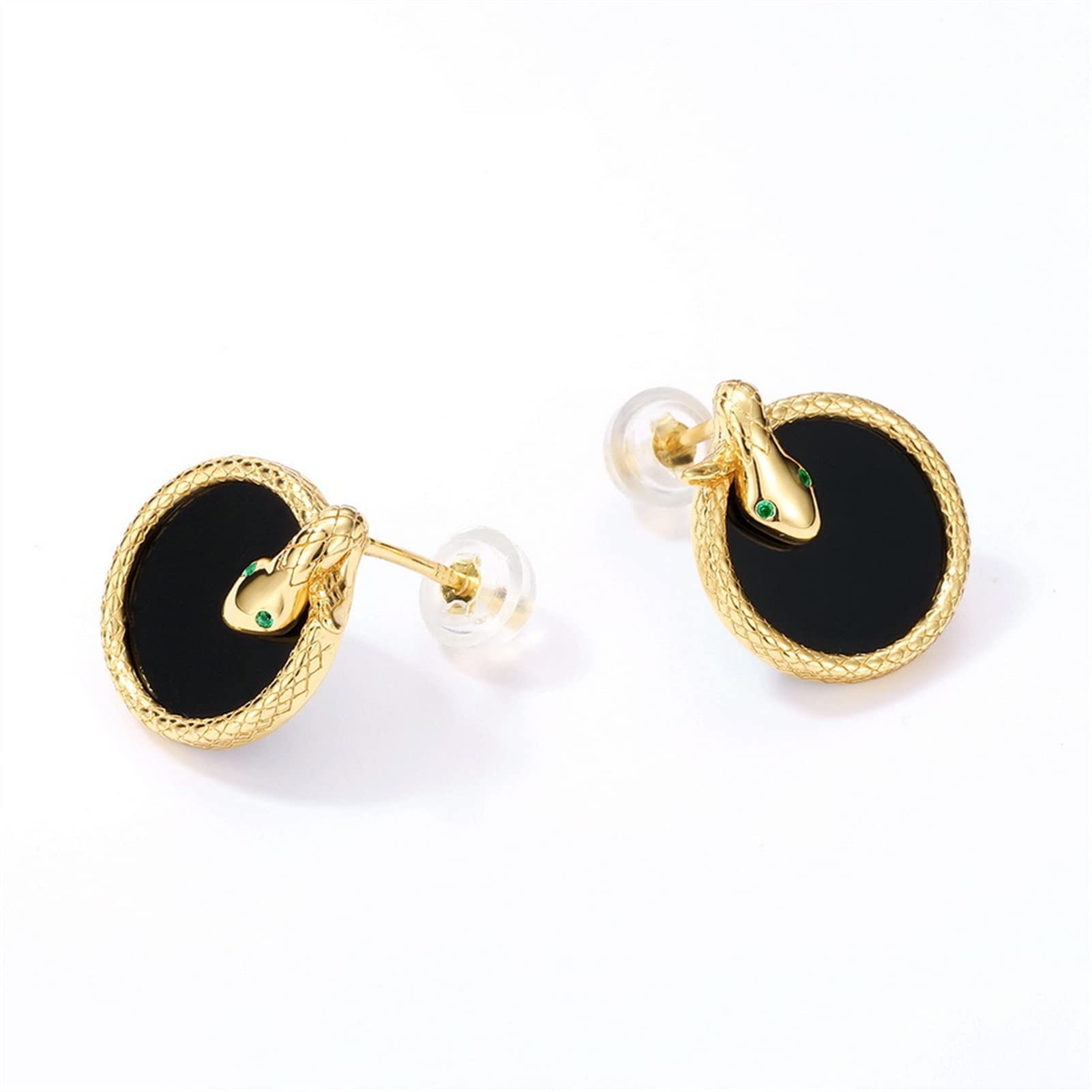 WXKAGF Moda Biżuteria Kolczyki damskie ze srebra próby 925 Czarny agat zielony Nano cyrkon Kolczyki serpentyn Wykwintna i elegancka biżuteria Wysokiej klasy kolczyki