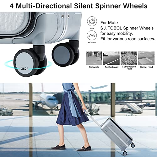 Image of MILADA Luggage Suitcase with Front Laptop Pocket, 18'' 20 Carry On Luggage 24'' Checked-In Medium Hardside Suitcase Rolling Travel Suitcase with Spinner Wheels & TSA Lock, Grey, 20-Inch Carry On,