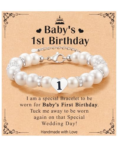 First Birthday Gifts for Girls Bracelet, Beaded Bracelets for 1 Year Old Girl, Adjustable White Pearl Bracelet, Thoughtful Birthday Gift for Granddaughter, Daughter, or Niece