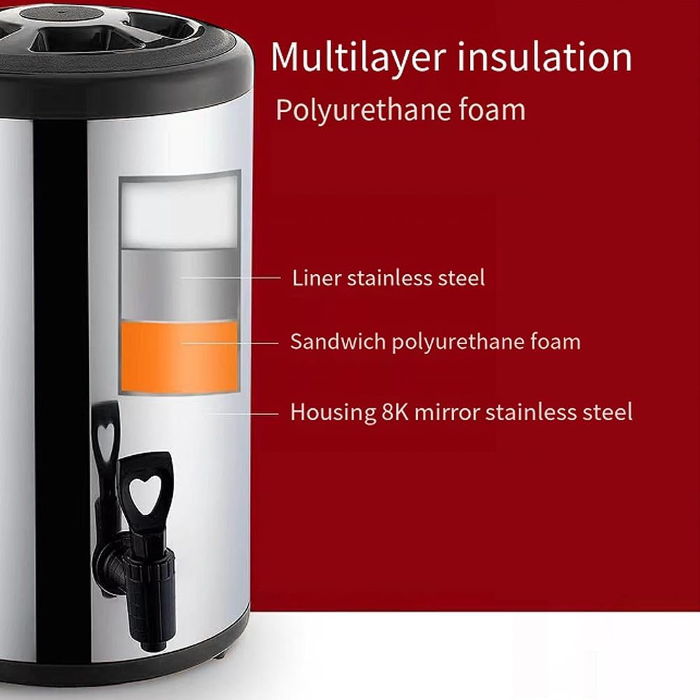 Stainless Steel Insulated Beverage Storage Container, 6L/8L Insulated Thermal Coffee Beverage Dispenser with Pump Spigot, Hot & Cold Drink Dispenser for Milk Tea Water Juice Beer