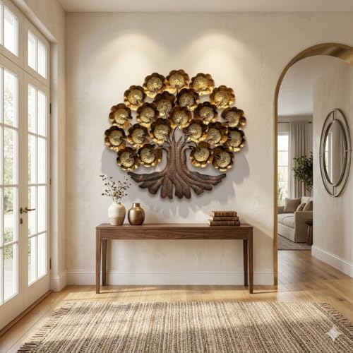 Image of Bharat Art Metal Iron Wall Art Decor for Home Bedroom Living room Cafe Interior Decorative | Elegant Wall Hanging Sculpture with LED Light | Gift Item | Metal Big Tree(Jali Tree) | 48x4x48 INCH | W165