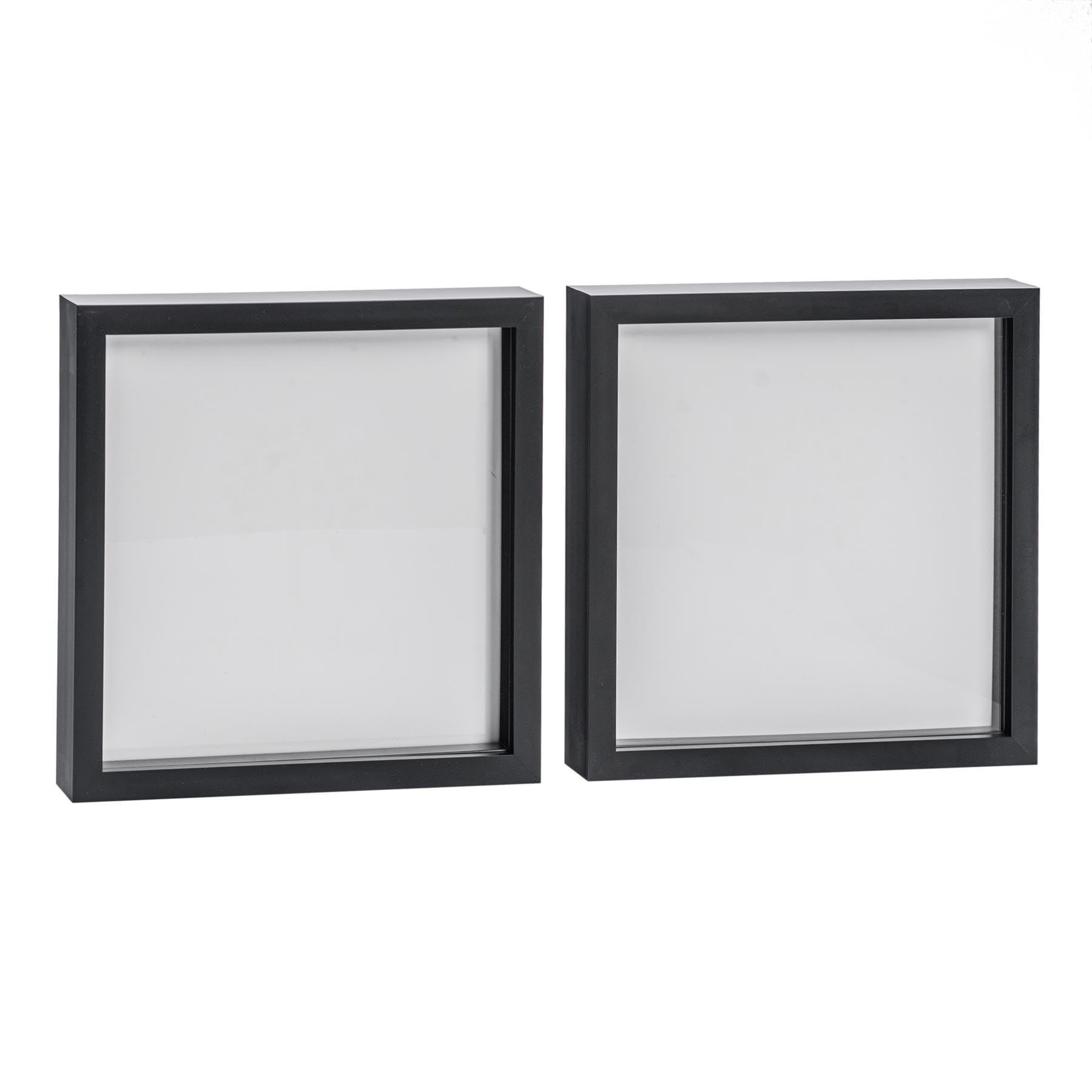 Nicola Spring 3D Shadow Box Photo Frames - 10 x 10 (25 x 25cm) - Pack of 2 - Black 3D Photo Frame Picture Frame Box Memorabilia Display Case for Object, Crafts, Keepsakes, Wedding, Graduation