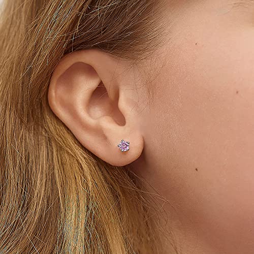 925 Sterling Silver Classic 4Mm Simulated Pink Tourmaline Birthstone Prong Set Screw Back Stud Earrings For Girls - Earrings With Premium Screw Backs - Pink Cz Earrings For Girls Born In October #TOP2