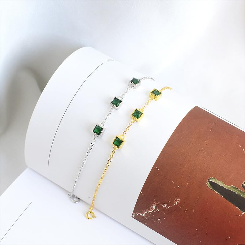 Dazzling Women's 14K Yellow Gold Bracelet, Green Emerald Adjustable Design, Dainty Fashion Jewelry for Her3