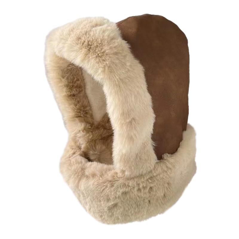 Faux Fur Hooded Scarf Hat for Women Men Warm Thick Fleece Plush Head Scarf Wrap Neck Warmer Windproof Balaclava Ski Mask