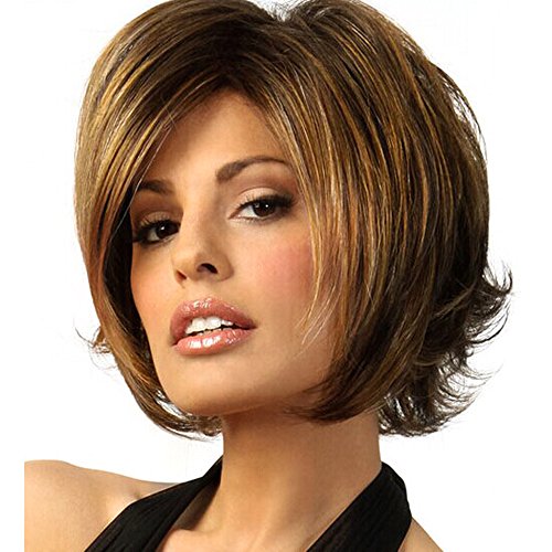 HSG Women in European Style Ladies Short Curly Brown Wigs Fluffy Hair