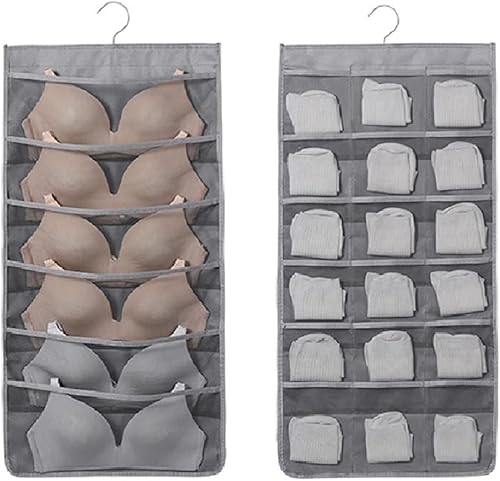 Miniatura 1 de Organizador y almacenamiento de armario colgante, bolsa de bolsillo de almacenamiento de doble cara para brasier, ropa interior, joyas, medias,