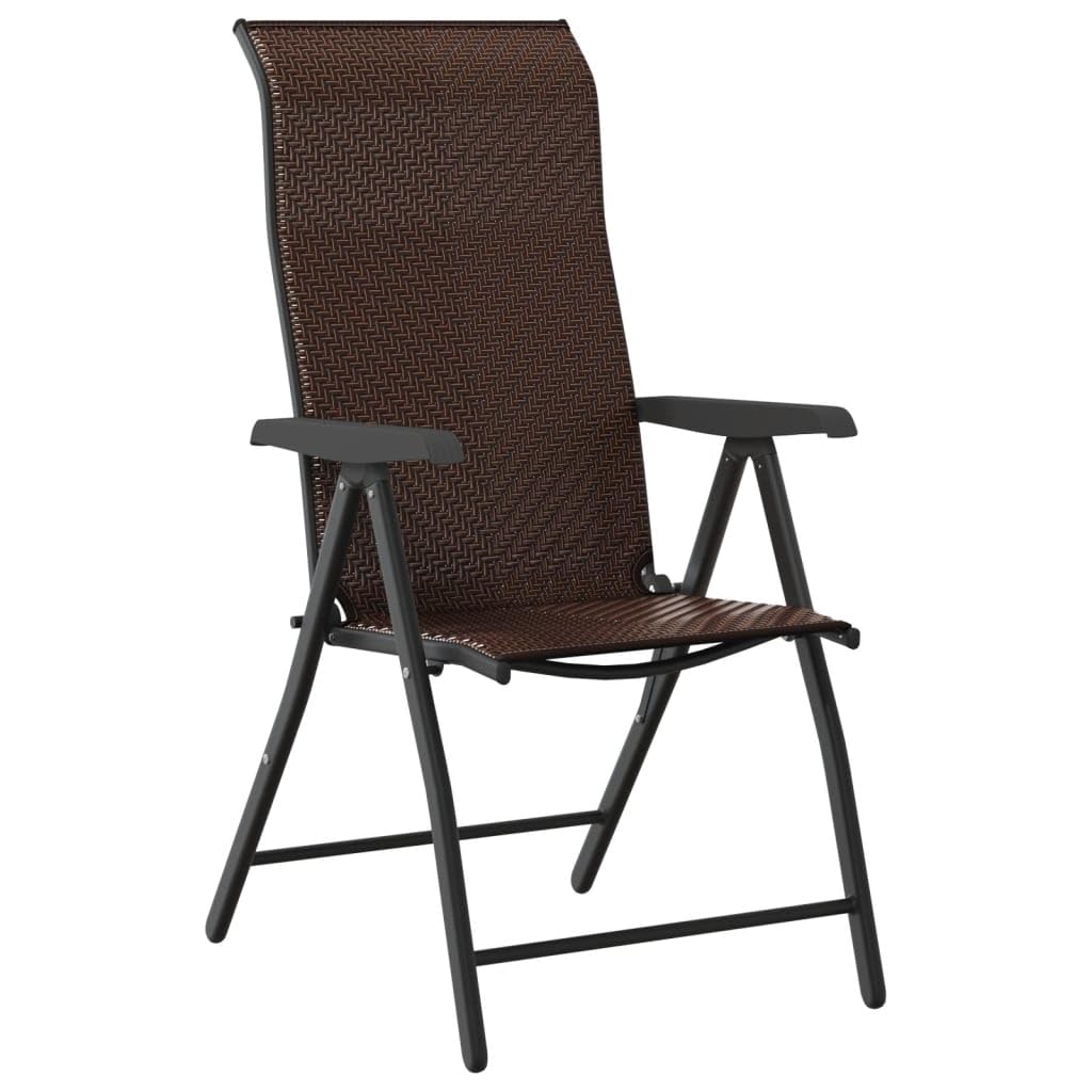 Chaises de jardin pliables en résine tressée marron résistante aux UV - Lot de 4 sièges