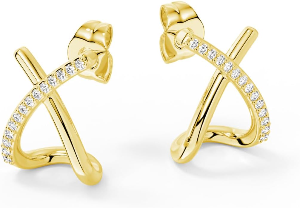 MSBLUE Stud Moissanite Earrings for Women, X Ear Climber Design, Sterling Silver