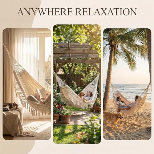 Outdoor Hammock Garden Cotton Hammock Macrame Fringe Hammocks Boho - image 2