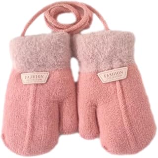 Guantes de invierno para niñas, color sólido, cálidos, gruesos, guantes de punto, guantes peludos con forro de felpa para niños pequeños