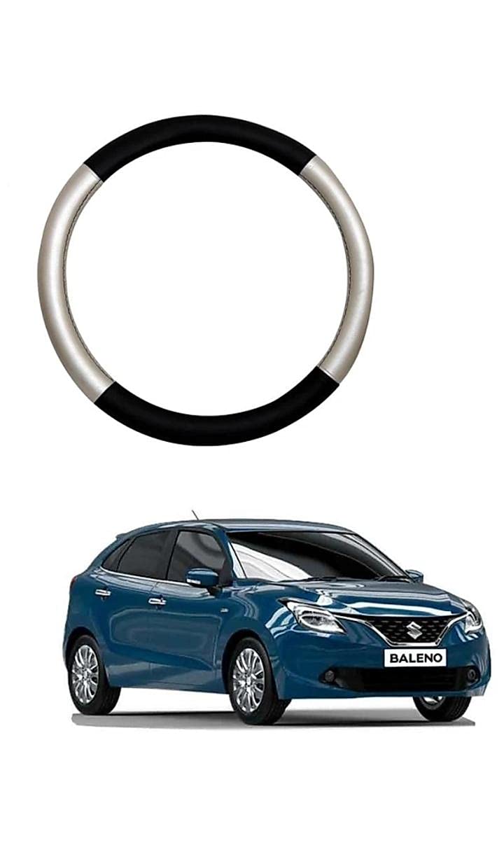 auto shubh mangalam car steering wheel cover leather material for best comfort compatible with maruti suzuki baleno (black and beige)