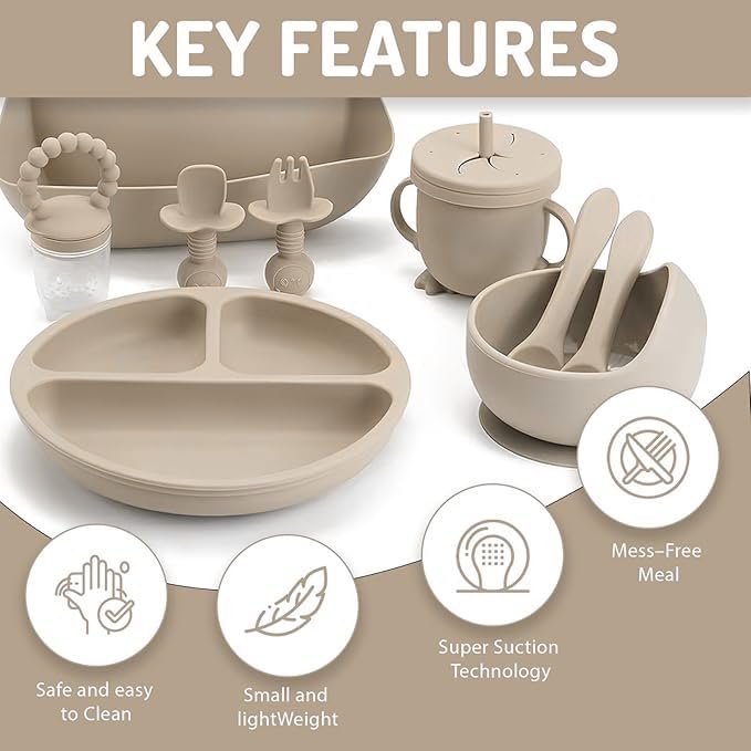 Indique Baby Weaning Set, 11 Pcs Silicone Baby Feeding Set including Suction Plate, Weaning Kit with Adjustable Bib, Fork - Image 2