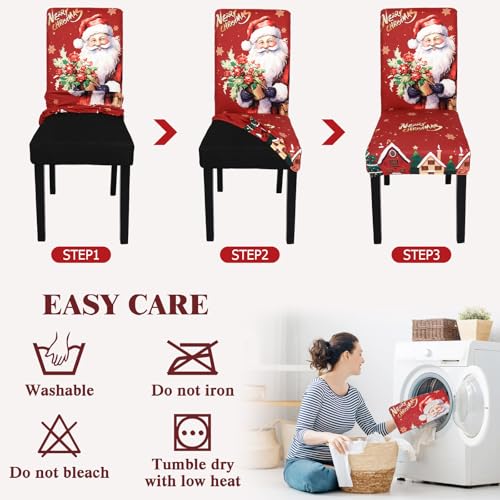 MEIVINES Christmas Dining Chair Covers Set Of 6 Xmas Stretch Dining Chair Slipcovers Removable Washable Christmas Chair Slipcovers High Back Dining Chair Slipcover For Living Room Kitchen (Red) - Image 4
