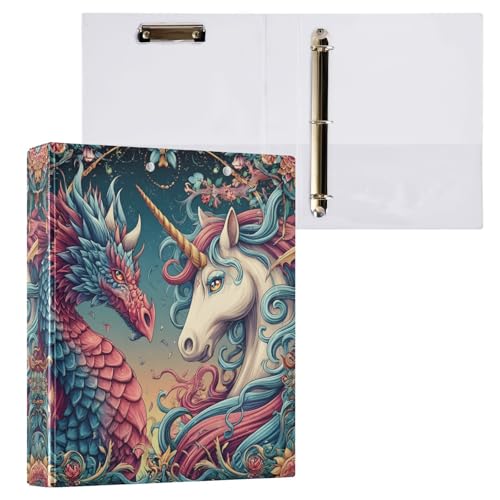 ALAZA Dragon Unicorn Flower Floral 3 Ring Binder Holds of 200 Sheets Fits Letter Sized Paper D-Ring Organizer for School Home Work Office Supplies 2 Pack