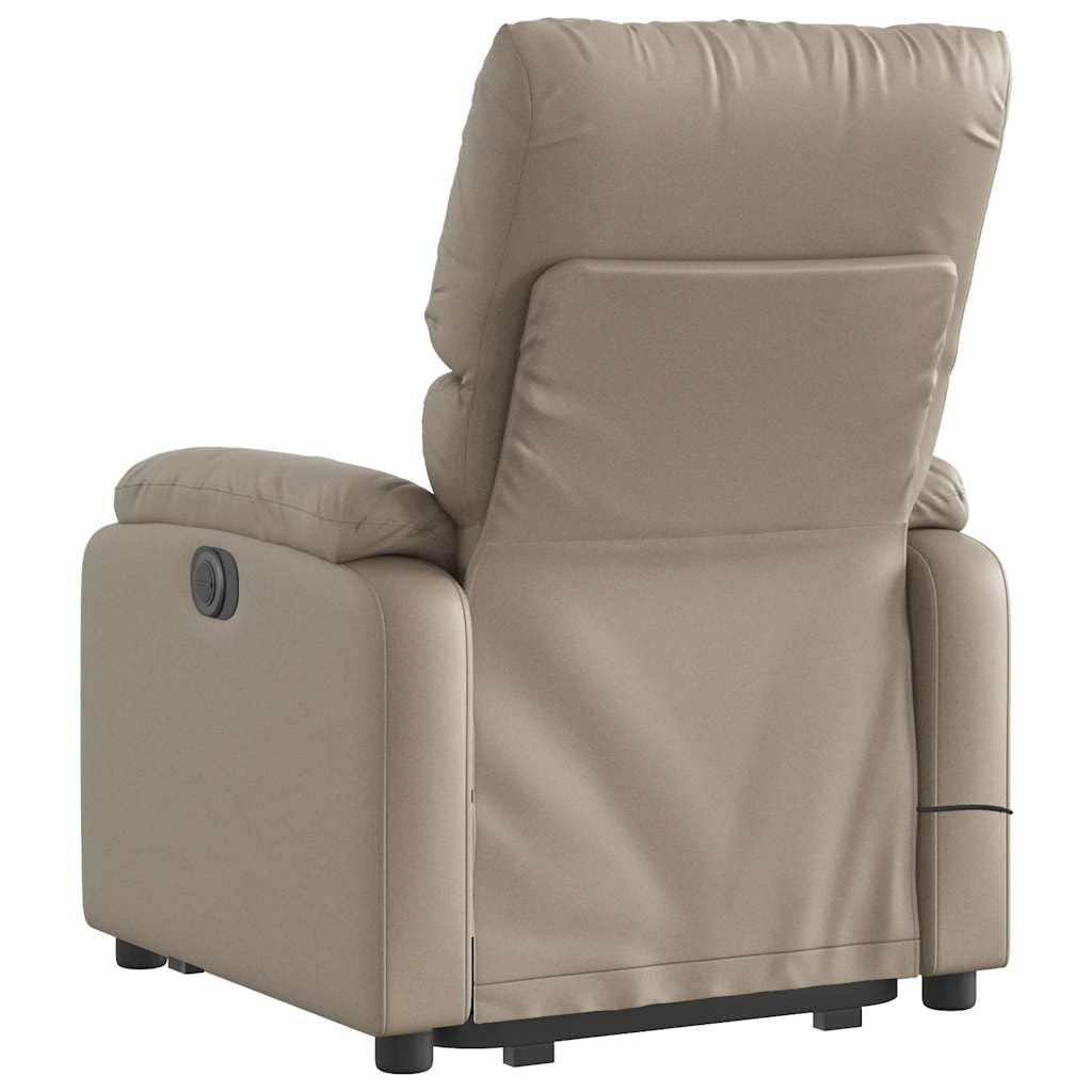 Sillón elevador reclinable de piel sintética de capuchino con 6 puntos de vibración y marco estable, función de elevación eléctrica y reclinación manual a 135 grados