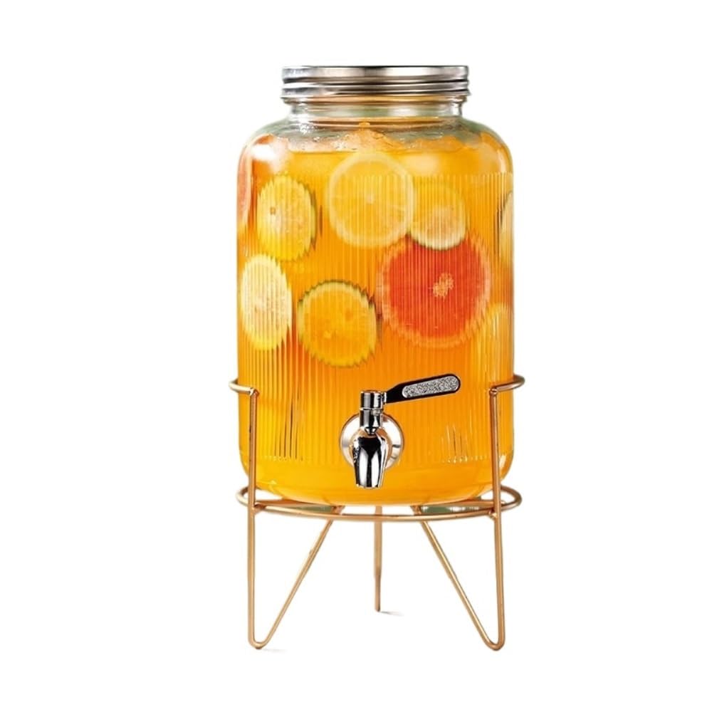 ASerZenith Juice Dispenser Drink Dispenser For Parties Beverage Dispenser With Matel Stand Iced Tea Pitcher Party For Lemonade Juice Ice Chamber(Gold-4L)