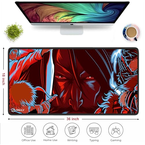 Image of Samurai Warrior Mouse Pad 18x36Inch 3mm Extended Gaming Desk Mat with Anti-Slip Rubber Base Mousepad for Smooth Surface Deskpad for PC & Laptop Use Waterproof & Stiched (Multicolour) Deskpad