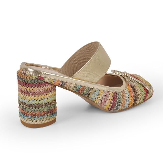 LISHAN Womens Bow Square Toe Ballet Pumps Chunky Heel Slip On Mule Sandals3