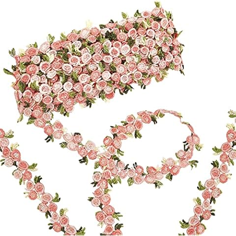 GORGECRAFT 5 Yards Flower Trim Ribbon Floral DIY Lace Applique Sewing Craft Lace Edge Trim for Wedding Dresses Embellishment DIY Party Decor Clothes, Dark Salmon Cover