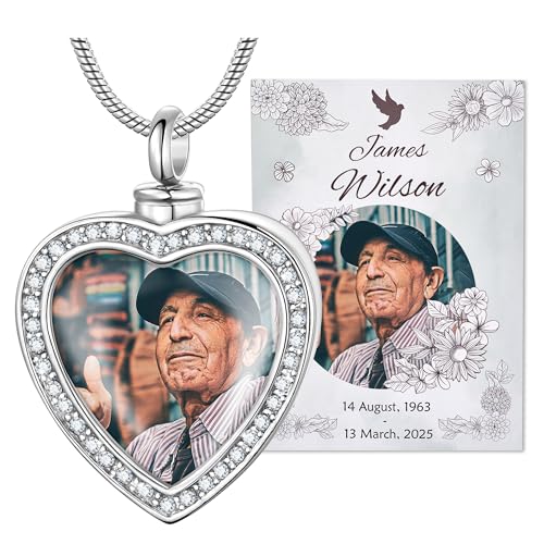 Fanery Sue Customized Photo Urn Necklace for Ashes, Personalized Ashes Necklaces with Picture Inside, Cremation Jewelry Urns Keepsake Pendant for Women & Men