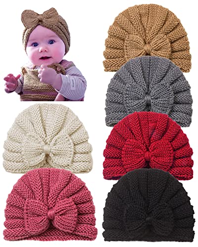 Image of FavoritBow 6PCS Bow Hat Baby Knit Beanies Autumn and Winter Warm Caps for 0-3 Years Newborns/Infants/Toddler Girls Boys Multicolor